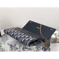 Dior Clutch Bag On Chain In Blue Oblique Canvas CDBS2181