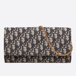 Dior Clutch Bag On Chain In Blue Oblique Canvas CDBS2181