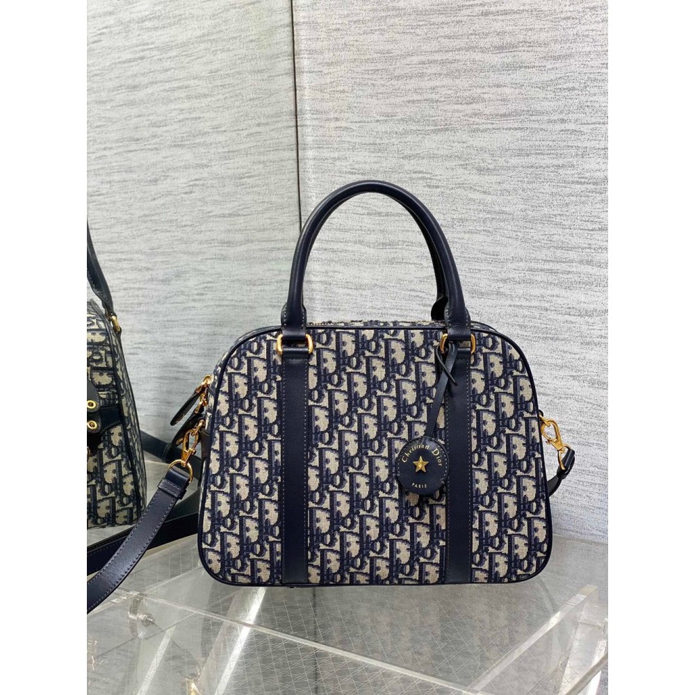 Dior D-Vibe Bowling Large Bag in Blue Oblique Jacquard CDBS2228