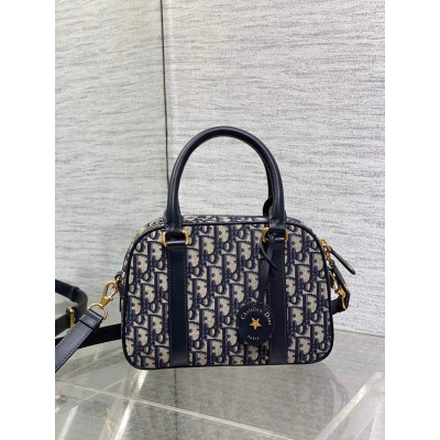 Dior D-Vibe Bowling Medium Bag in Blue Oblique Jacquard CDBS2229