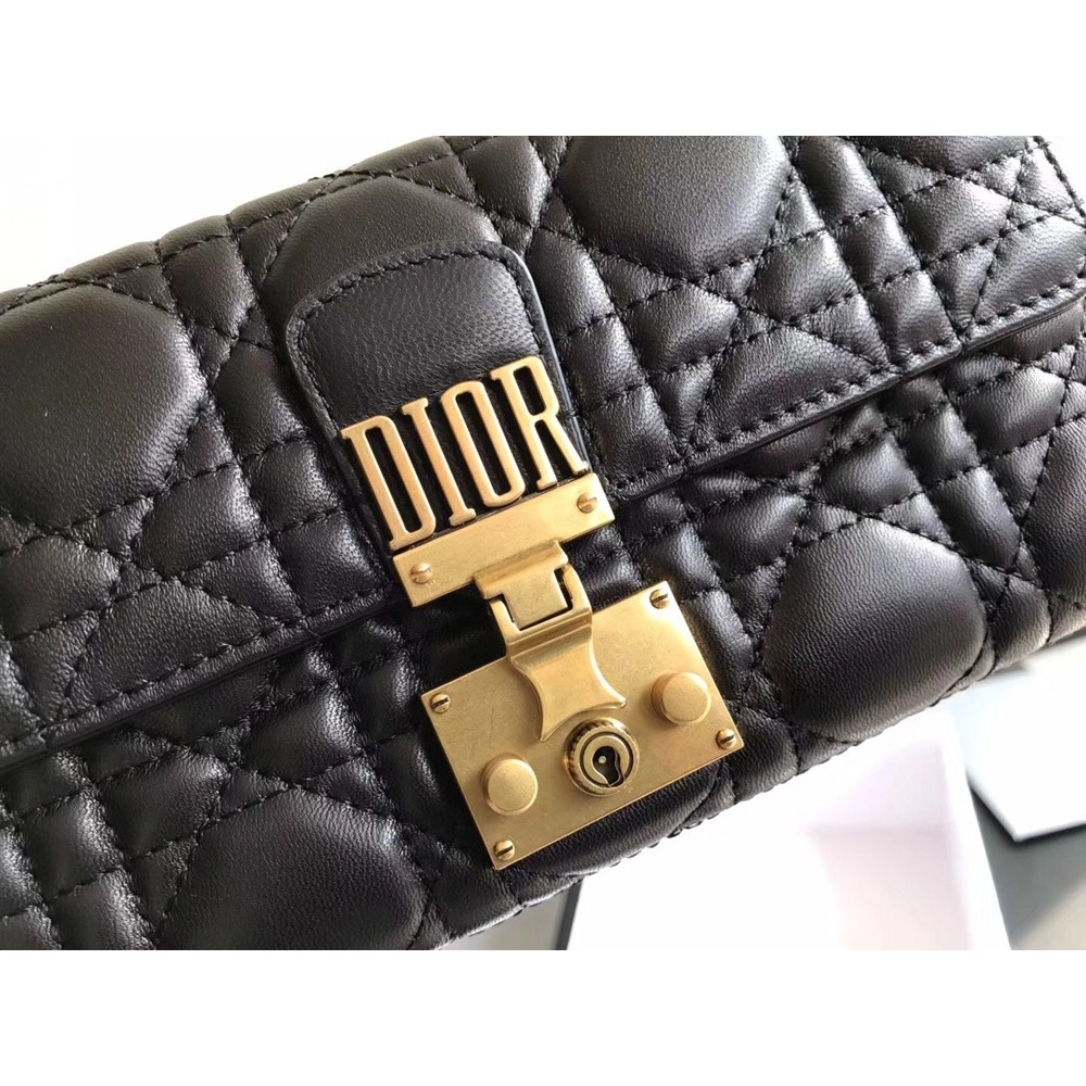 Dior DiorAddict Continental Wallet In Black Lambskin CDBS2182