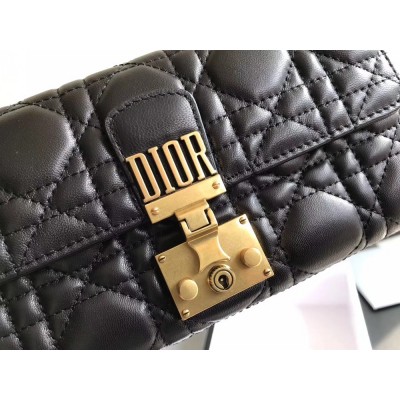 Dior DiorAddict Continental Wallet In Black Lambskin CDBS2182