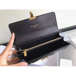 Dior DiorAddict Continental Wallet In Black Lambskin CDBS2182