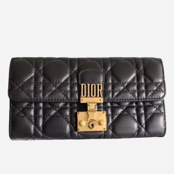 Dior DiorAddict Continental Wallet In Black Lambskin CDBS2182