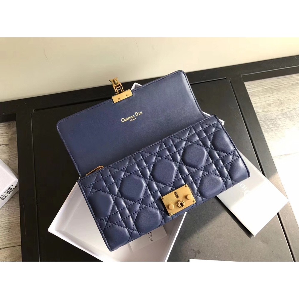 Dior DiorAddict Continental Wallet In Navy Blue Lambskin CDBS2184