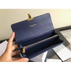 Dior DiorAddict Continental Wallet In Navy Blue Lambskin CDBS2184