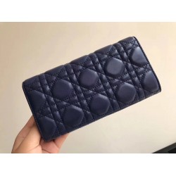 Dior DiorAddict Continental Wallet In Navy Blue Lambskin CDBS2184