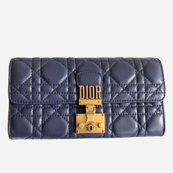 Dior DiorAddict Continental Wallet In Navy Blue Lambskin CDBS2184