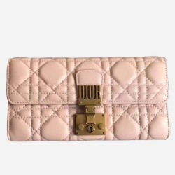 Dior DiorAddict Continental Wallet In Pink Lambskin CDBS2185