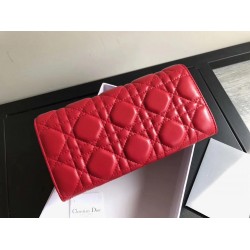 Dior DiorAddict Continental Wallet In Red Lambskin CDBS2186