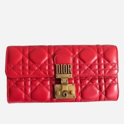 Dior DiorAddict Continental Wallet In Red Lambskin CDBS2186