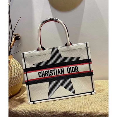 Dior DiorAlps Book Tote In White Three-Tone Embroidery CDBS2196