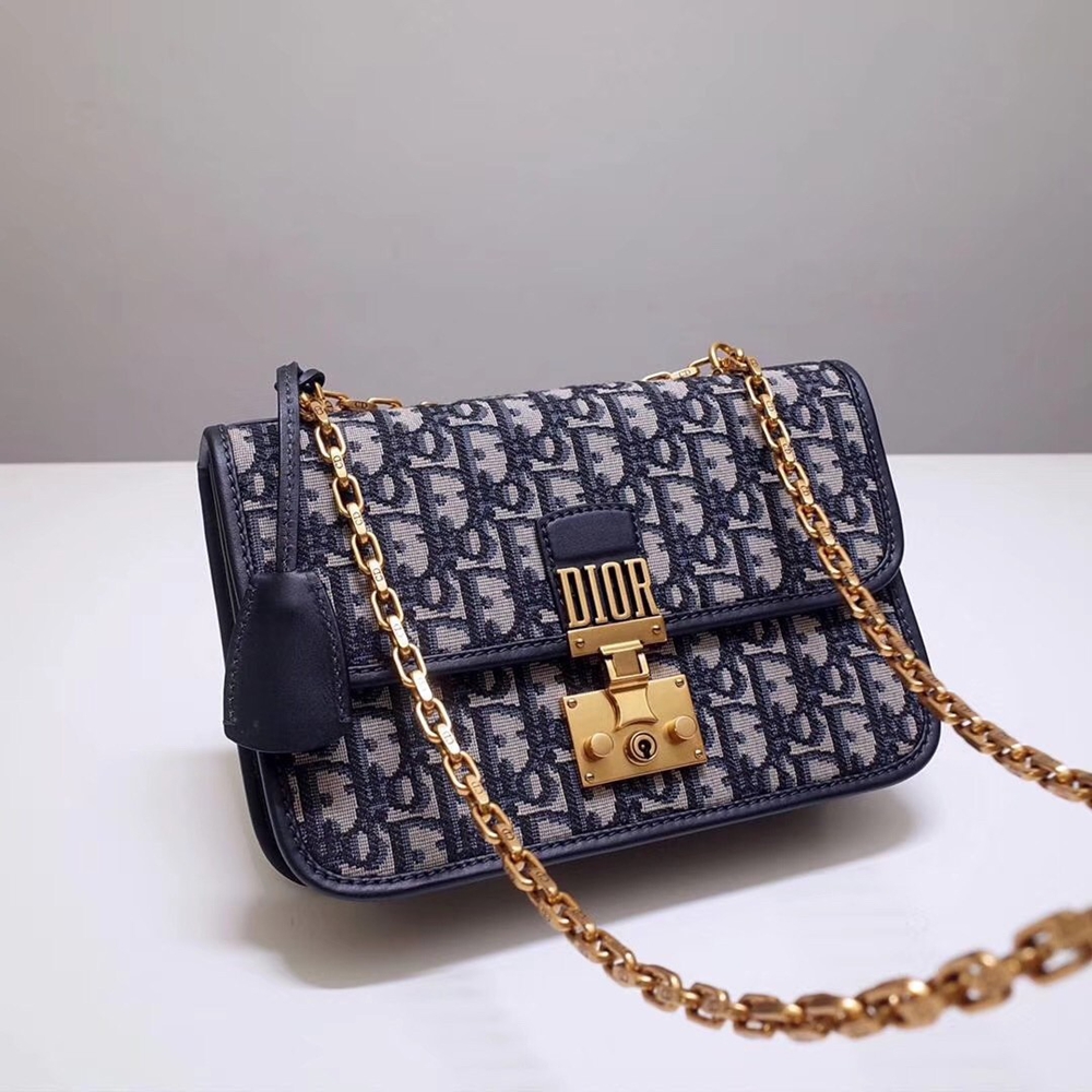 Dior Dioraddict Flap Bag In Blue Oblique Canvas CDBS2188