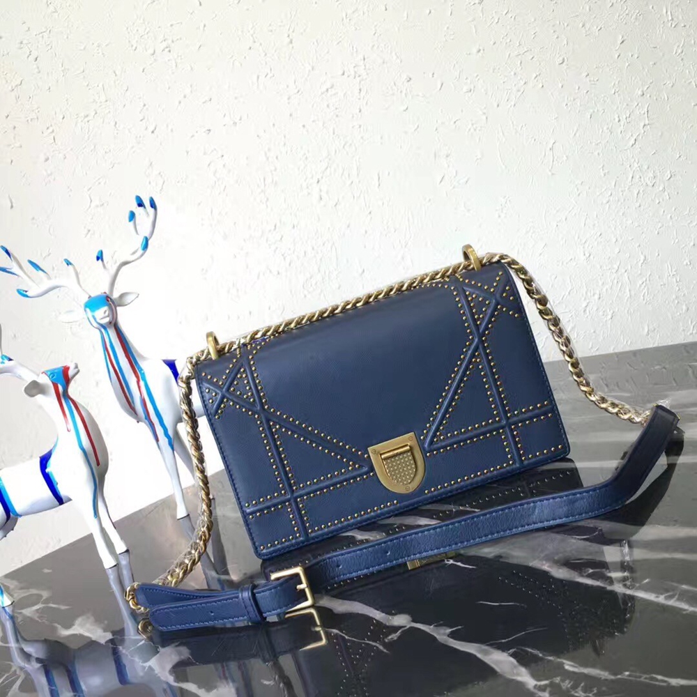 Dior Diorama Bag In Blue Studded Lambskin CDBS2199