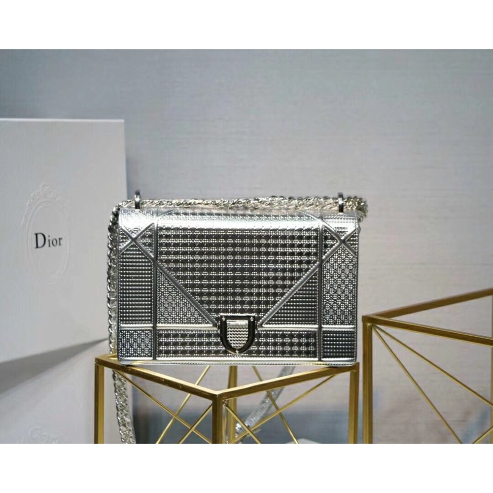 Dior Diorama Bag In Silver Metallic Calfskin CDBS2204