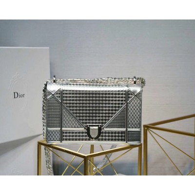 Dior Diorama Bag In Silver Metallic Calfskin CDBS2204