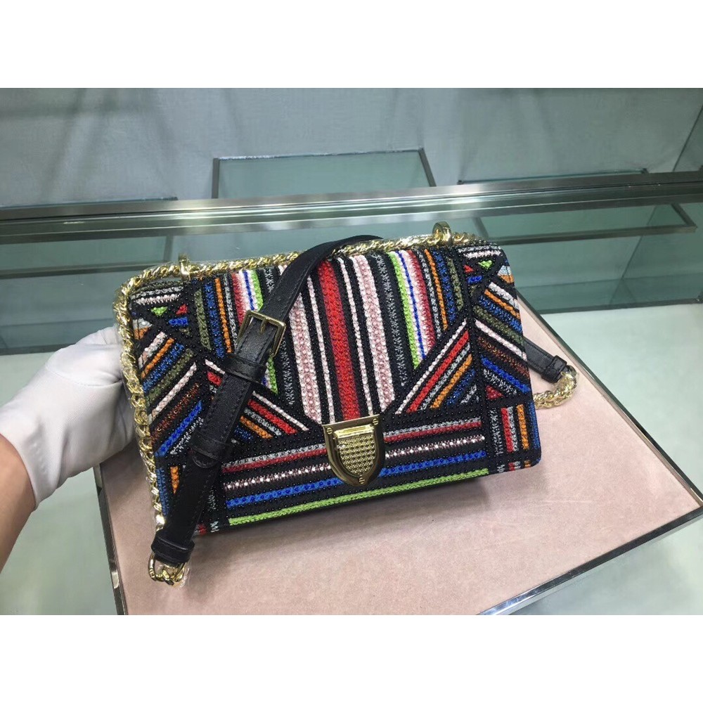 Dior Diorama Canvas Bag Embroidered With Multi-coloured Stripes CDBS2206