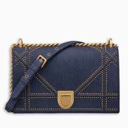 Dior Diorama Flap Bag In Denim And Studded CDBS2207