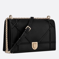 Dior Diorama Flap Bag In Noir Grained Calfskin CDBS2208