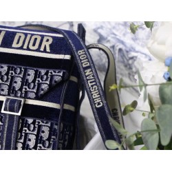 Dior Diorcamp Messenger Bag In Blue Oblique Embroidered Velvet CDBS2211