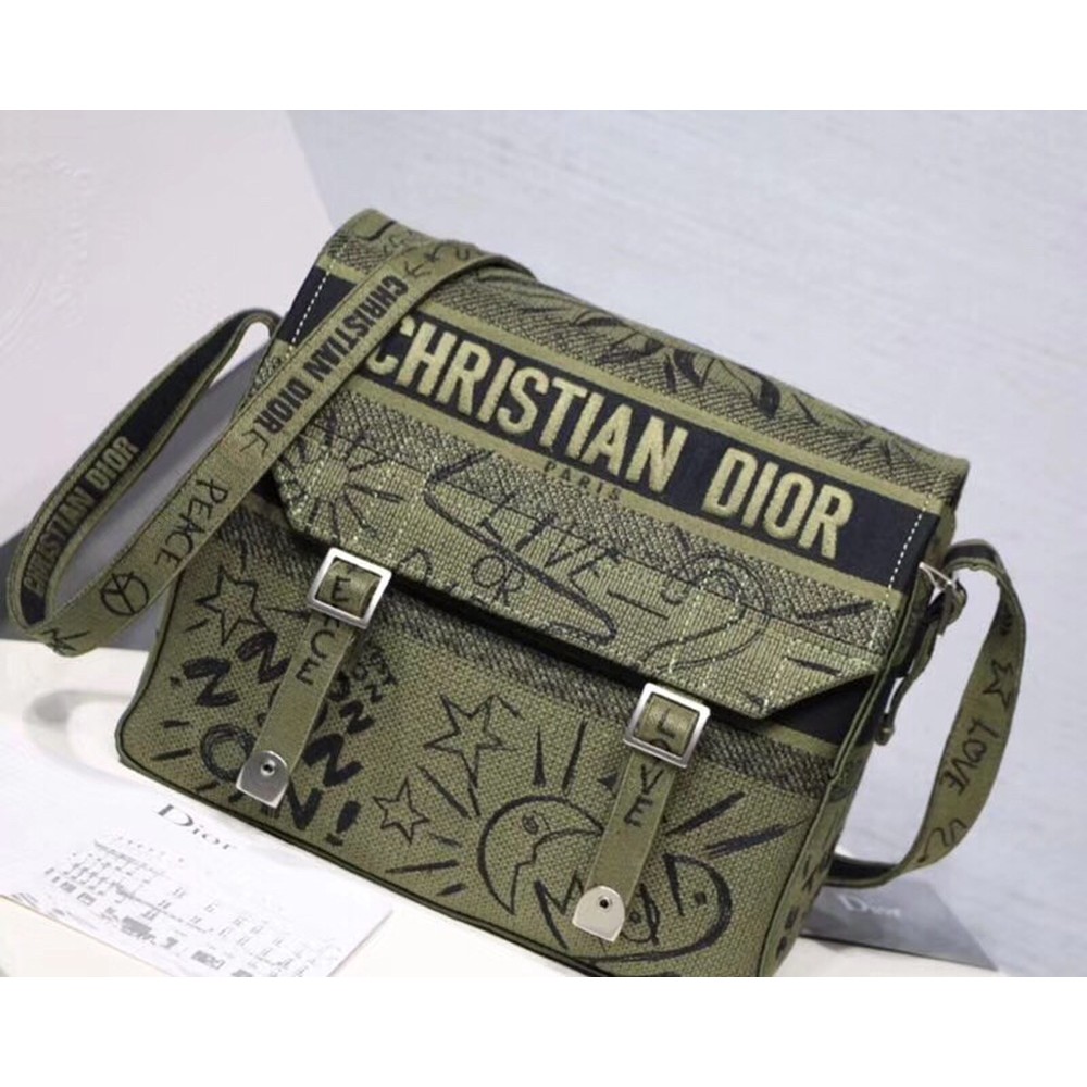 Dior Diorcamp Messenger Bag In Green Embroidered Canvas CDBS2213