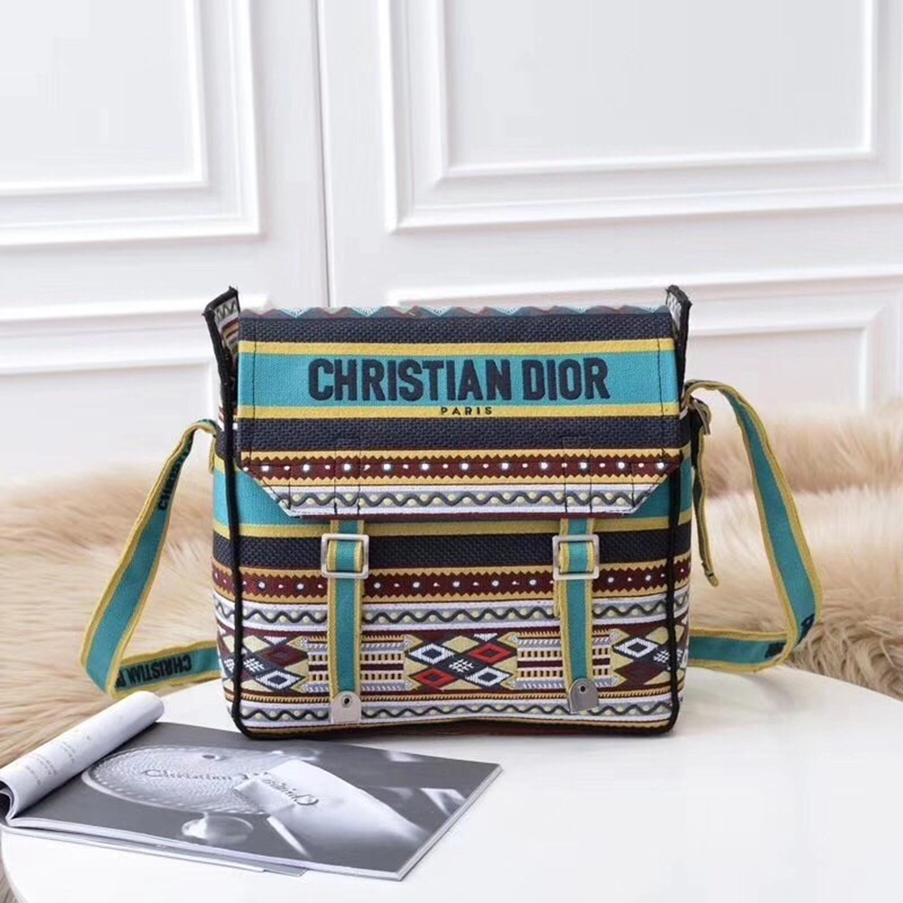 Dior Diorcamp Messenger Bag In Turquoise Embroidered Canvas CDBS2216