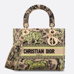 Dior Dioriviera Lady D-Lite Medium Bag in Raffia With Lime Toile de Jouy Sauvage Embroidery CDBS2221