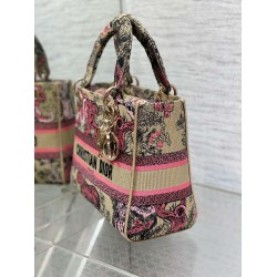 Dior Dioriviera Lady D-Lite Medium Bag in Raffia With Pink Toile de Jouy Sauvage Embroidery CDBS2222