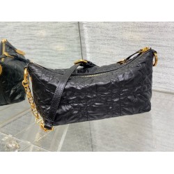 Dior Diorstar Hobo Bag With Chain in Black Crinkled Calfskin CDBS2225