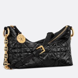 Dior Diorstar Hobo Bag With Chain in Black Crinkled Calfskin CDBS2225