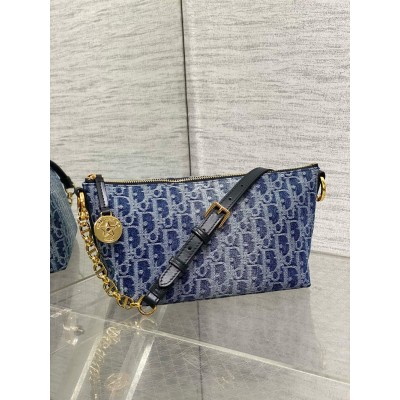 Dior Diorstar Hobo Bag With Chain in Blue Denim Oblique Jacquard CDBS2226