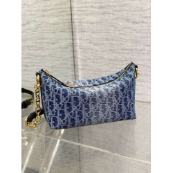 Dior Diorstar Hobo Bag With Chain in Blue Denim Oblique Jacquard CDBS2226