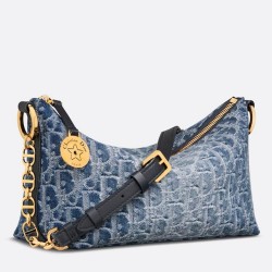 Dior Diorstar Hobo Bag With Chain in Blue Denim Oblique Jacquard CDBS2226