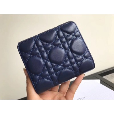 Dior French DiorAddict Wallet In Navy Blue Lambskin CDBS2244