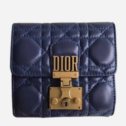 Dior French DiorAddict Wallet In Navy Blue Lambskin CDBS2244