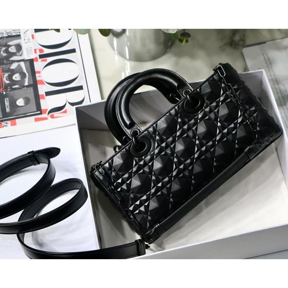 Dior Lady D-Joy Bag In Black Calfskin With Diamond Motif CDBS2303