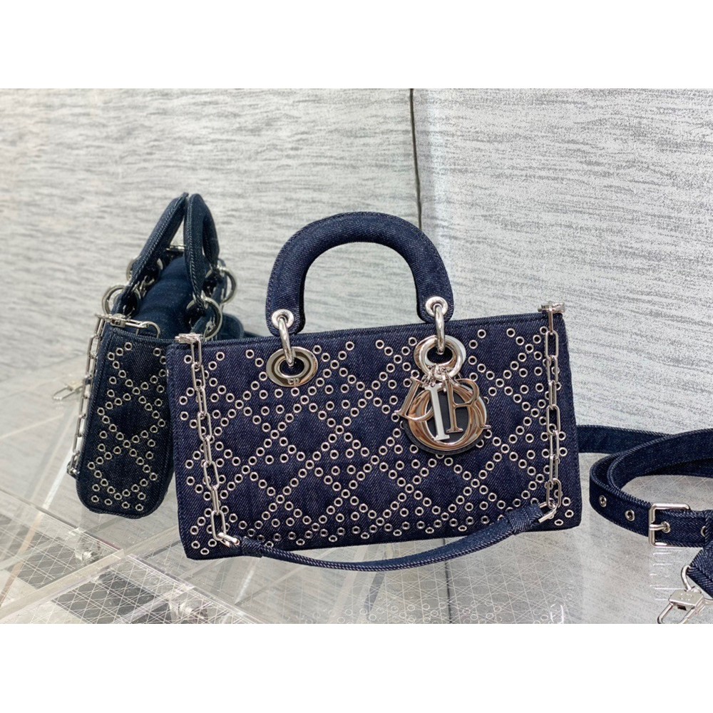 Dior Lady D-Joy Bag In Eyelet Blue Cannage Denim CDBS2306