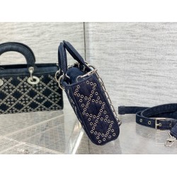 Dior Lady D-Joy Bag In Eyelet Blue Cannage Denim CDBS2306