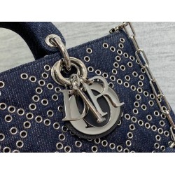 Dior Lady D-Joy Bag In Eyelet Blue Cannage Denim CDBS2306