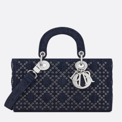 Dior Lady D-Joy Bag In Eyelet Blue Cannage Denim CDBS2306