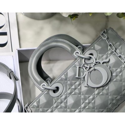 Dior Lady D-Joy Bag In Grey Calfskin With Diamond Motif CDBS2307