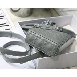 Dior Lady D-Joy Bag In Grey Calfskin With Diamond Motif CDBS2307