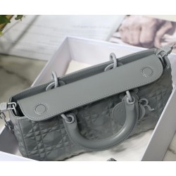 Dior Lady D-Joy Bag In Grey Calfskin With Diamond Motif CDBS2307