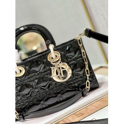 Dior Lady D-Joy Medium Bag In Black Patent Cannage Calfskin CDBS2313