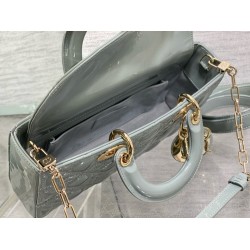 Dior Lady D-Joy Medium Bag in Grey Patent Cannage Calfskin CDBS2316