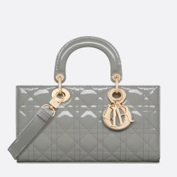 Dior Lady D-Joy Medium Bag in Grey Patent Cannage Calfskin CDBS2316