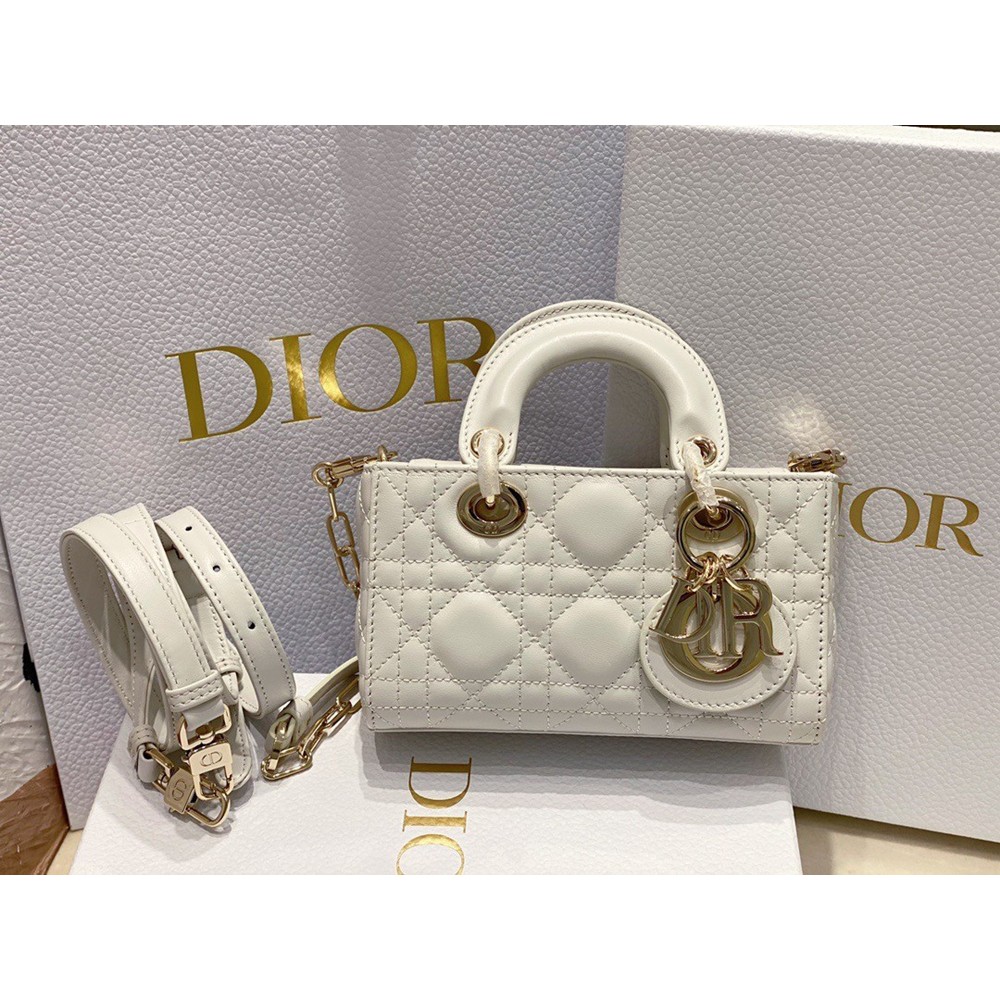 Dior Lady D-Joy Micro Bag In White Cannage Lambskin CDBS2322