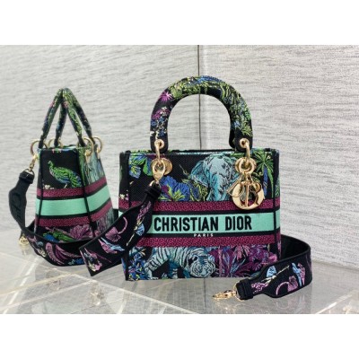 Dior Lady D-Lite Medium Bag In Blue Toile de Jouy Voyage Embroidery CDBS2333