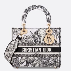 Dior Lady D-Lite Medium Bag In White Toile de Jouy Voyage Embroidery CDBS2337