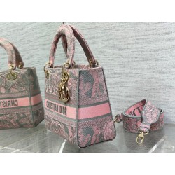 Dior Lady D-Lite Medium Bag in Grey and Pink Toile de Jouy Reverse Embroidery CDBS2334